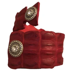 Kristina MC - Crocodile Bracelet in The Shape of a Snake with Studs - Red - High Quality Leather Craft - Avvenice