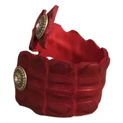 Kristina MC - Crocodile Bracelet in The Shape of a Snake with Studs - Red - High Quality Leather Craft - Avvenice