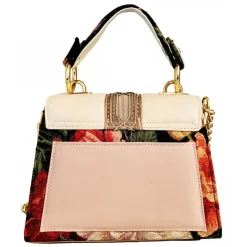 Kristina MC - Jewel Mini Bag - Clutch Bag with Chain - Leather Jaquard Fabric Trimmings - High Quality Leather Craft - Avvenice