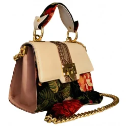 Kristina MC - Jewel Mini Bag - Clutch Bag with Chain - Leather Jaquard Fabric Trimmings - High Quality Leather Craft - Avvenice