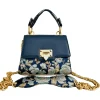 Kristina MC - Mini Bag - Clutch Bag with Chain - Leather Floral Brocade Fabric - High Quality Leather - Avvenice