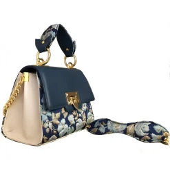 Kristina MC - Mini Bag - Clutch Bag with Chain - Leather Floral Brocade Fabric - High Quality Leather - Avvenice
