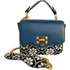 Kristina MC - Mini Bag - Clutch Bag with Chain - Nappa Leather Double Floreal Jaquard Fabric - Blue - High Quality Leather - Avvenice