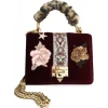 Kristina MC - Mini Bag Cahier - Clutch Bag with Chain - Velvet Saffiano Calfskin - Red Burgundy - High Quality Leather Craft - Avvenice