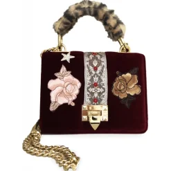 Kristina MC - Mini Bag Cahier - Clutch Bag with Chain - Velvet Saffiano Calfskin - Red Burgundy - High Quality Leather Craft - Avvenice