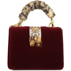 Kristina MC - Mini Bag Cahier - Clutch Bag with Chain - Velvet Saffiano Calfskin - Red Burgundy - High Quality Leather Craft - Avvenice