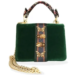 Kristina MC - Mini Bag Cahier - Clutch Bag with Chain - Velvet Gabardine Fabric - Forest Green - High Quality - Avvenice