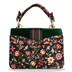 Kristina MC - Mini Bag Cahier - Clutch Bag with Chain - Velvet Gabardine Fabric - Forest Green - High Quality - Avvenice