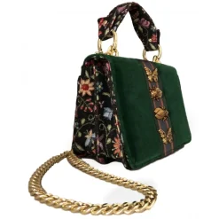 Kristina MC - Mini Bag Cahier - Clutch Bag with Chain - Velvet Gabardine Fabric - Forest Green - High Quality - Avvenice