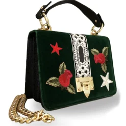 Kristina MC - Mini Bag Cahier - Clutch Bag with Chain - Velvet Saffiano Calfskin - Forest Green - High Quality Leather - Avvenice