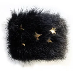 Kristina MC - Mink Fur Bracelet with Star-Shaped Studs - Black - High Quality Leather Craft - Avvenice