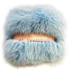 Kristina MC - Mink Fur Bracelet with Central Strip of Nappa Leather - Light Blue - High Quality Leather Craft - Avvenice
