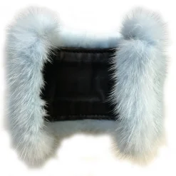 Kristina MC - Mink Fur Bracelet with Central Strip of Nappa Leather - Light Blue - High Quality Leather Craft - Avvenice