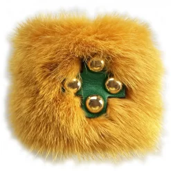 Kristina MC - Mink Fur Bracelet with Studs - Yellow Ochre - High Quality Leather Craft - Avvenice