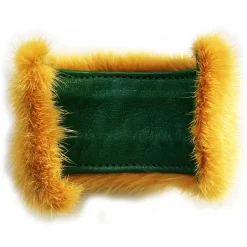 Kristina MC - Mink Fur Bracelet with Studs - Yellow Ochre - High Quality Leather Craft - Avvenice