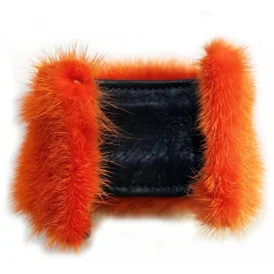 Kristina MC - Mink Fur Bracelet with Black Heart-Shaped Inlay - Orange - High Quality Leather Craft - Avvenice