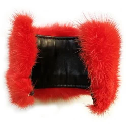 Kristina MC - Mink Fur Bracelet with Black Heart-Shaped Inlay - Red - High Quality Leather Craft - Avvenice