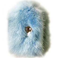 Kristina MC - Mink Fur Bracelet with Central Clasp - Light Blue - High Quality Leather Craft - Avvenice