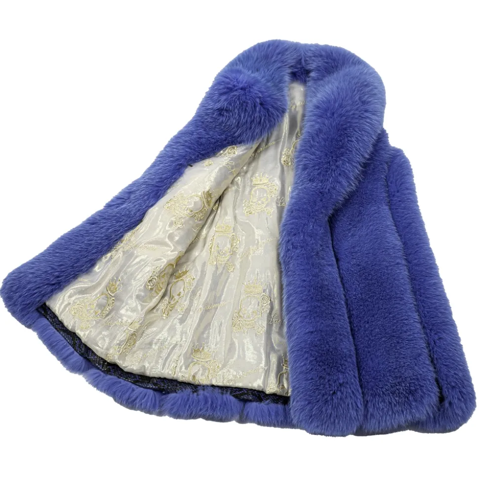 La Prima Luxury - Regina - Fox Shadow Fur Blue Ocean - Python Hand Painted - 18 kt Gold Hooks - Luxury Exclusive Collection - Avvenice