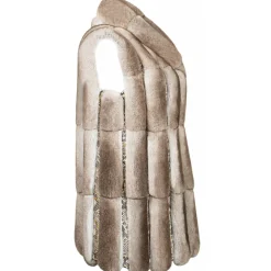 La Prima Luxury - Soffio Beige - Beige Leather Gillet - 18 kt Gold Hooks - Fur Coat - Luxury Exclusive Collection - Avvenice