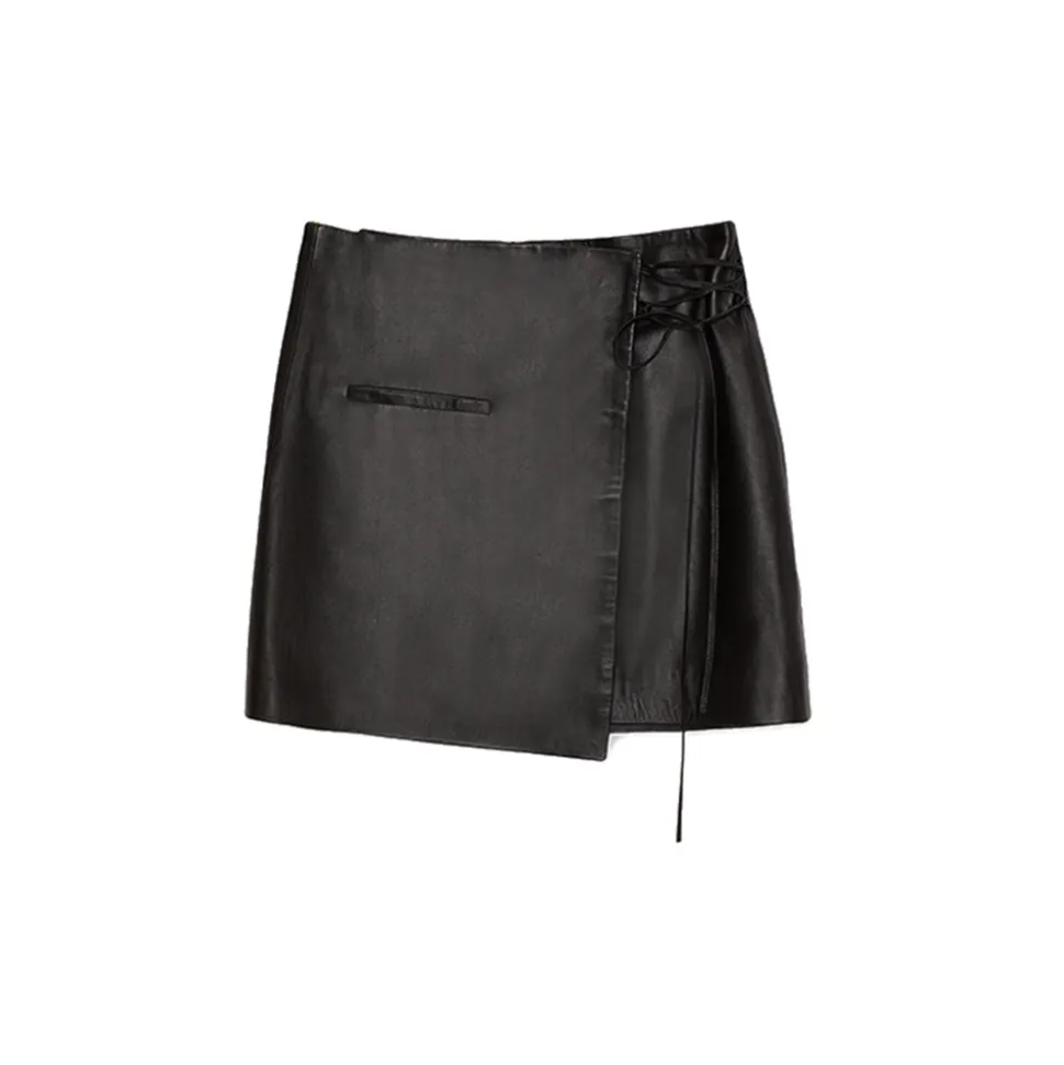 La Rando - Traful Mini Skirt - Lambskin Leather - Black - Artisan Skirt - Luxury High Quality Leather - Avvenice