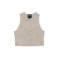 La Rando - Trelew Vest - Linen - Beige - Artisan Top - Luxury High Quality Leather - Avvenice