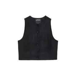 La Rando - Trelew Vest - Linen - Black - Artisan Top - Luxury High Quality Leather - Avvenice