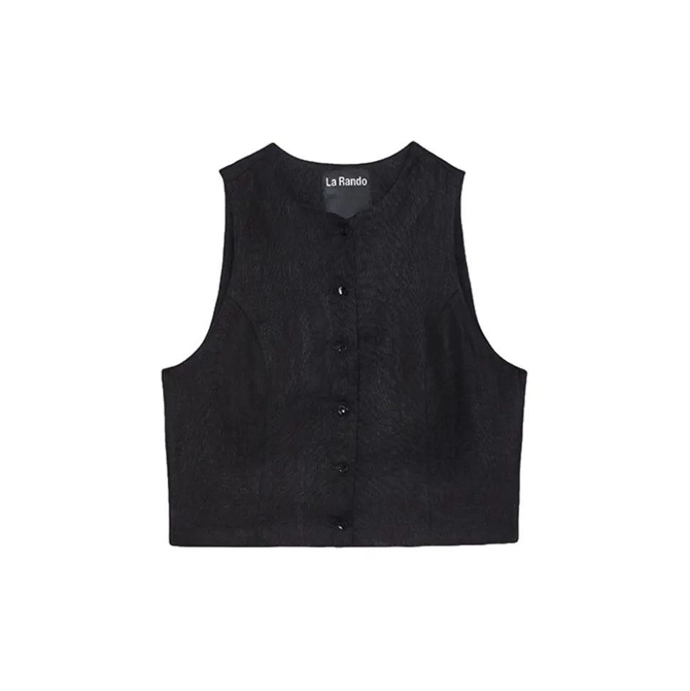 La Rando - Trelew Vest - Linen - Black - Artisan Top - Luxury High Quality Leather - Avvenice
