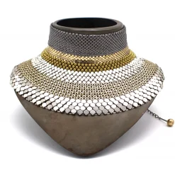 Laura B - 3&4&6 Choker - Mesh Necklace - Shiny Silver, Gold, Silver, White - Handmade Necklace - Luxury High Quality - Avvenice