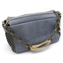 Laura B - Bauletto Big - Leather and Mesh Bag - Lamb - Grey Dorè - Strap Bag - Luxury High Quality Bag - Avvenice