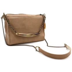 Laura B - Bauletto Leather - Leather and Mesh Bag - Beige - Strap Bag - Luxury High Quality Bag - Avvenice