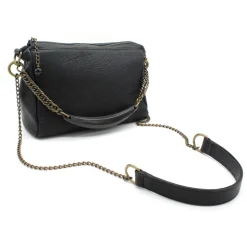 Laura B - Bauletto Leather - Leather and Mesh Bag - Black - Strap Bag - Luxury High Quality Bag - Avvenice