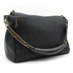 Laura B - Bauletto Leather - Leather and Mesh Bag - Black - Strap Bag - Luxury High Quality Bag - Avvenice