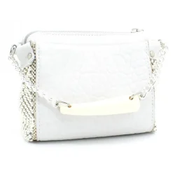Laura B - Bauletto Mini - Leather and Mesh Bag - White - Strap Bag - Luxury High Quality Bag - Avvenice