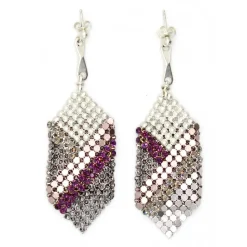 Laura B - Elise Earrings - Mesh and Swarovski Earrings - White Silver Magenta - Handmade Earrings - Luxury High Quality - Avvenice