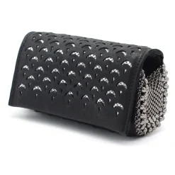 Laura B - Jaipur Clutch Bag - Leather and Mesh Bag - Black - Belt Bag - Luxury High Quality Bag - Avvenice