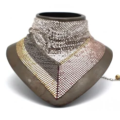 Laura B - Jeanne Bandana - Mesh Necklace - Rose, Gold, Shiny Silver - Gold Swarovski - Handmade Necklace - Luxury High Quality - Avvenice