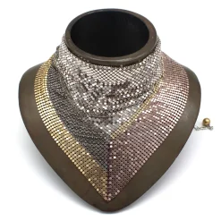 Laura B - Jeanne Bandana - Mesh Necklace - Rose, Gold, Shiny Silver - Gold Swarovski - Handmade Necklace - Luxury High Quality - Avvenice