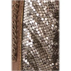 Laura B - Line Box Disco Bag - Leather and Mesh Bag - Bronze - Strap Bag - Luxury High Quality Bag - Avvenice