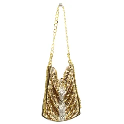Laura B - Line Box Disco Bag - Leather and Mesh Bag - Gold - Strap Bag - Luxury High Quality Bag - Avvenice
