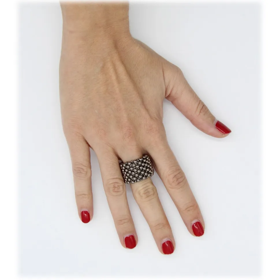 Laura B - Mercurio Basic Ring - Mesh Ring - Shiny Silver - Handmade Ring - Luxury High Quality - Avvenice