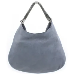 Laura B - Moon Handbag - Leather and Mesh Bag - Lamb - Grey - Strap Bag - Luxury High Quality Bag - Avvenice