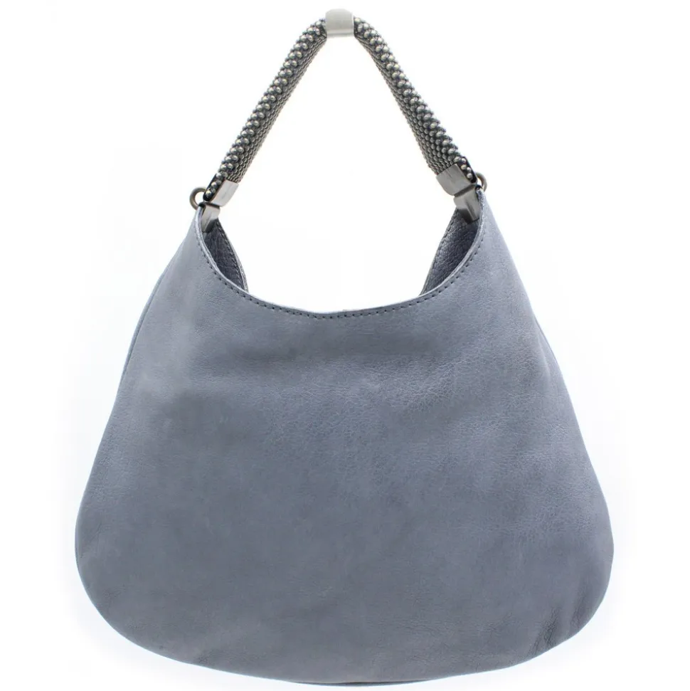 Laura B - Moon Handbag - Leather and Mesh Bag - Lamb - Grey - Strap Bag - Luxury High Quality Bag - Avvenice