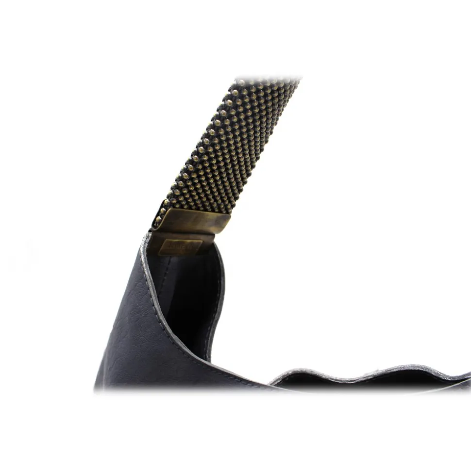 Laura B - Moon Handbag - Leather and Mesh Bag - Lamb - Grey - Strap Bag - Luxury High Quality Bag - Avvenice