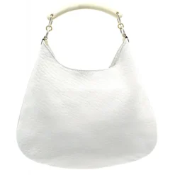 Laura B - Moon Horn Handbag - Leather and Mesh Bag - White - Strap Bag - Luxury High Quality Bag - Avvenice