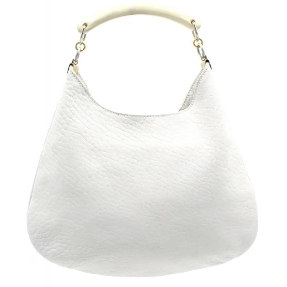 Laura B - Moon Horn Handbag - Leather and Mesh Bag - White - Strap Bag - Luxury High Quality Bag - Avvenice