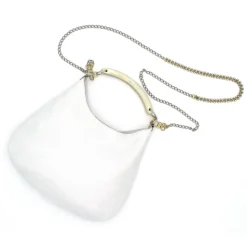 Laura B - Moon Horn Handbag - Leather and Mesh Bag - White - Strap Bag - Luxury High Quality Bag - Avvenice