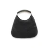 Laura B - Moon Horn Handbag - Leather and Mesh Bag - Black - Strap Bag - Luxury High Quality Bag - Avvenice
