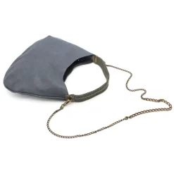 Laura B - Moon Shoulder Bag - Leather and Mesh Bag - Lamb - Grey - Shoudler Bag - Luxury High Quality Bag - Avvenice