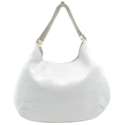 Laura B - Moon Shoulder Bag - Leather and Mesh Bag - Lamb - White - Shoudler Bag - Luxury High Quality Bag - Avvenice